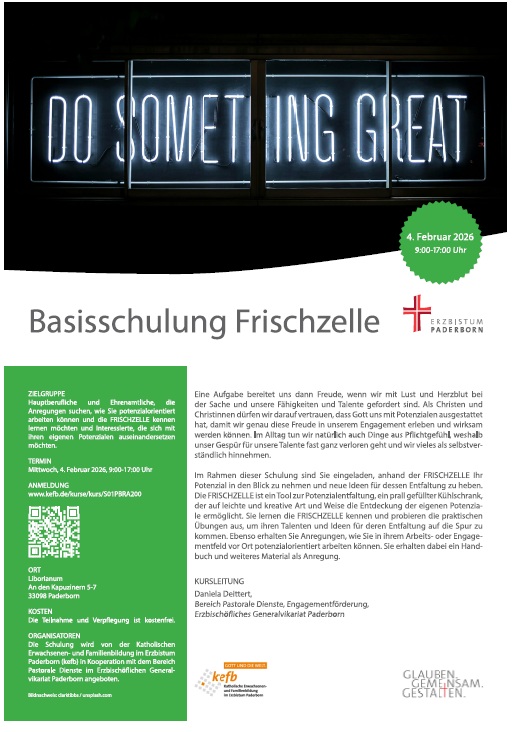 Flyer Basisschulung Frischzelle_4.2.2026_Bildnachweis: clarktibbs / unsplash.com